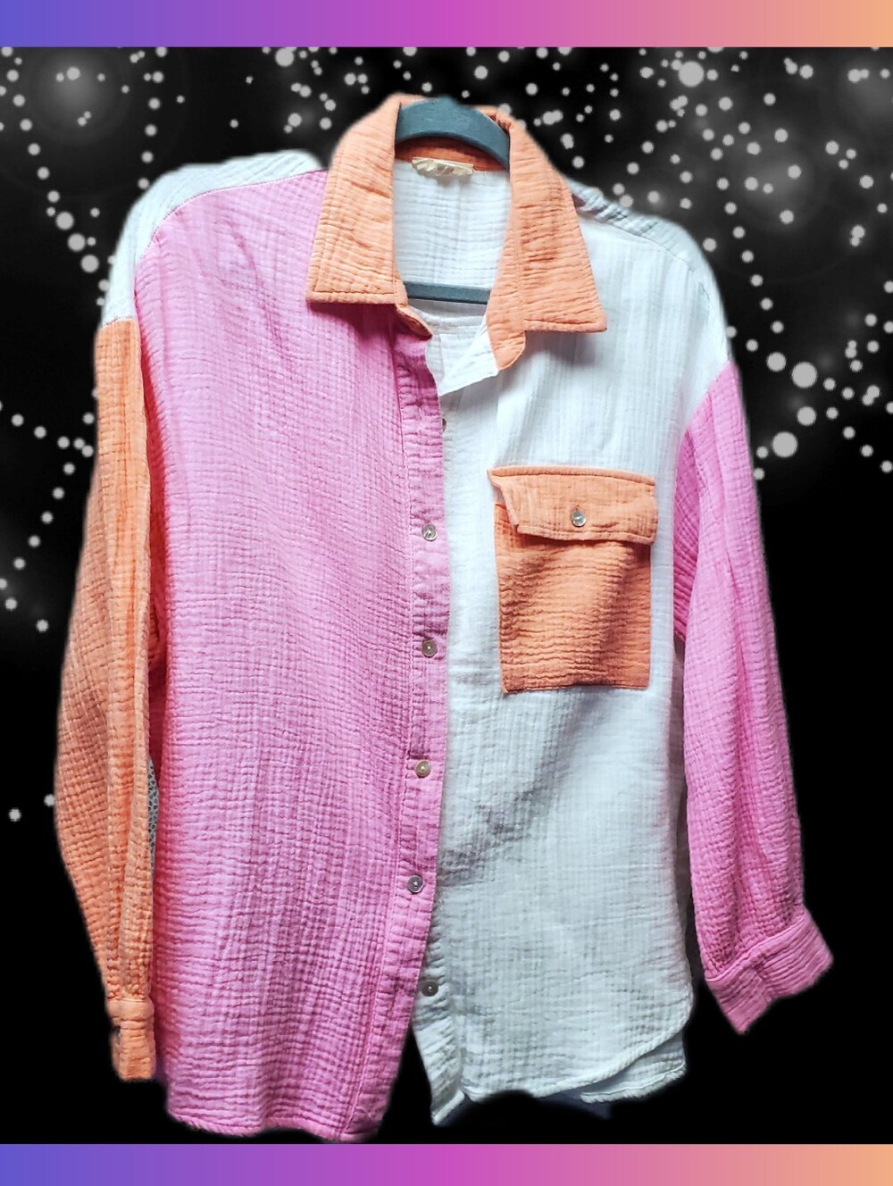 Oversized Button-Up Color Block Blouse by Entro - Picture 4 of 9